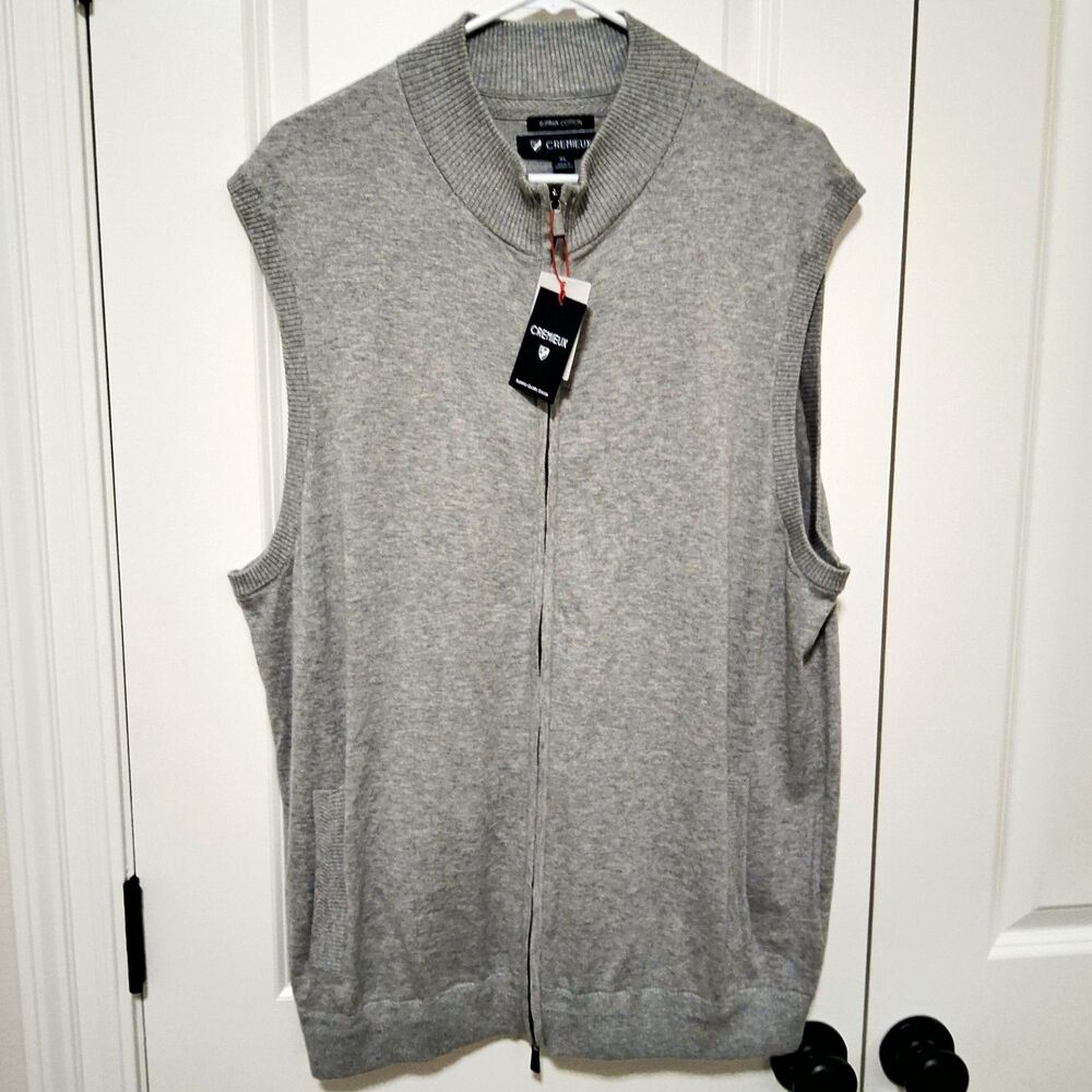 Cremieux Men's Full Zip Mock Neck Sweater Vest Gray Size X-Large New w/Tags